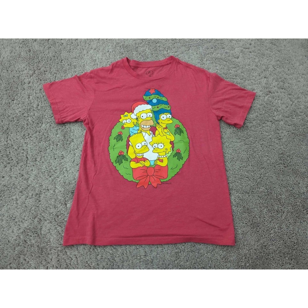 The Simpsons Family T Shirt Mens S Red Short‎ Sleeve Christmas Holiday